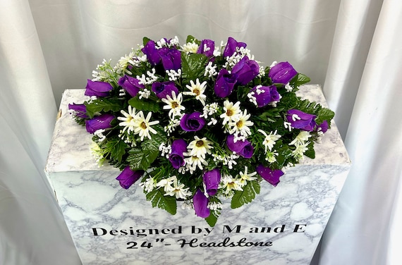 Purple Cemetery Saddle, 22"-24", Cemetery Flower Arrangement, Flowers for Cemetery, Memorial Saddle, Sympathy, Cemetery Flowers, Gravesite