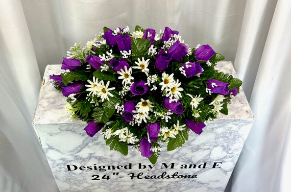 Purple Cemetery Saddle, 22"-24", Cemetery Flower Arrangement, Flowers for Cemetery, Memorial Saddle, Sympathy, Cemetery Flowers, Gravesite