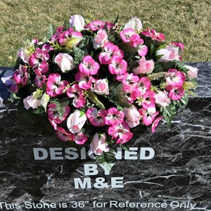 Pink Roses Cemetery Saddle: Silk Headstone Flower Arrangement