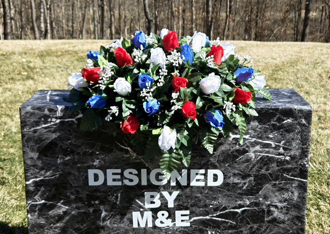 Patriotic Cemetery Saddle: Red, White & Blue Memorial Flowers - Etsy