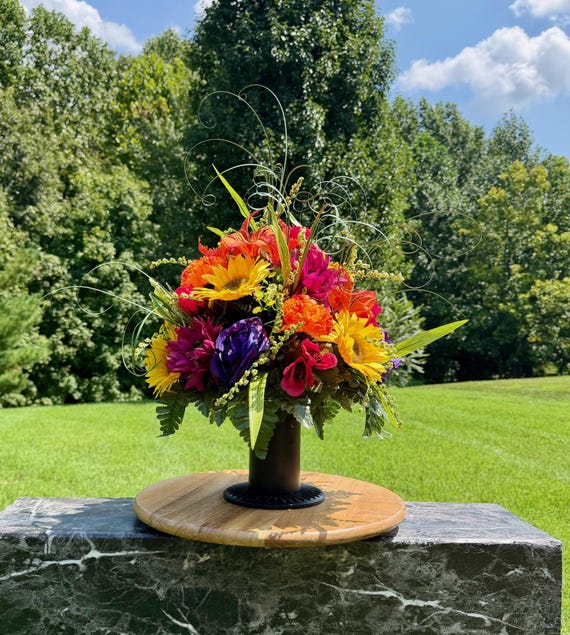 Multi-Color Fall Cemetery Vase Arrangement: Fall Memorial Flowers