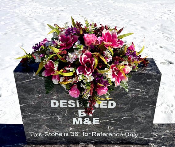 Pink, Purple , Burgundy ad Cream Quality Silk Flower Cemetery Saddle, Memorial Headstone Arrangement, Grave Flowers