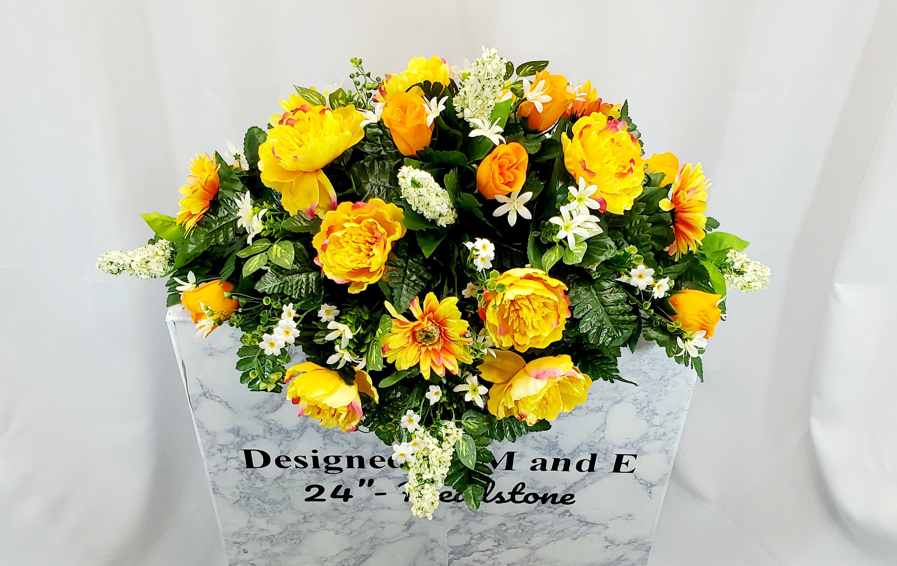 Yellow and White Cemetery Saddle, Cemetery Flower Arrangement, Flower