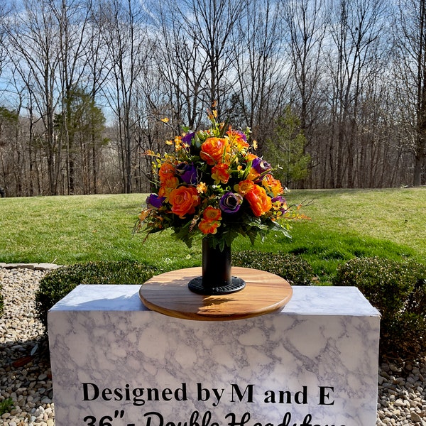 Purple and Orange Cemetery Vase, Vase Arrangement, Memorial Cemetery Vase, Memorial Flowers, Spring Cemetery Vase, Sympathy Flowers