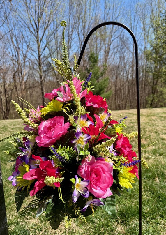 Pinks, Purples and Greens Cemetery Hanging Basket, Grave Decorations, Memorial Flowers