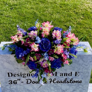 Pinks and Blues Cemetery Saddle, Flowers for the Cemetery, Memorial Day Saddle, Sympathy Flowers, Cemetery Flowers, Gravesite Flowers
