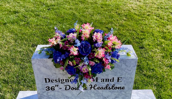 Pinks and Blues Cemetery Saddle, Flowers for the Cemetery, Memorial Day Saddle, Sympathy Flowers, Cemetery Flowers, Gravesite Flowers