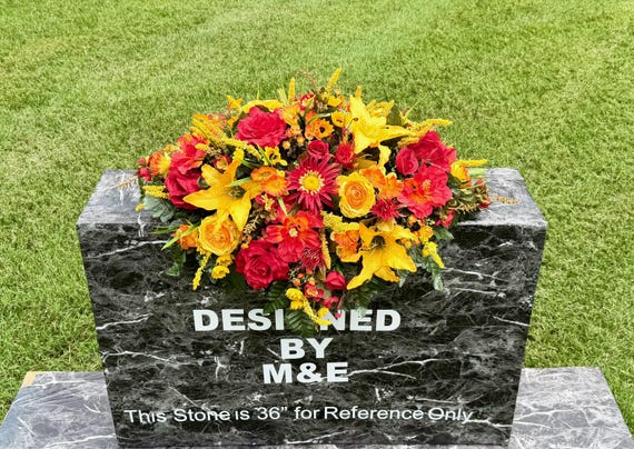 One-of-a-Kind cannot be duplicated Silk Flower Cemetery Saddle - Memorial Headstone Arrangement - Grave Decoration