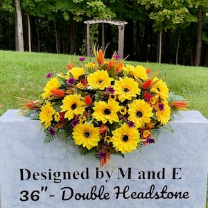 Bright Yellow Fall Cemetery Saddle, Flowers for the Cemetery, Memorial Day Saddle, Sympathy Flowers, Cemetery Flowers, Gravesite Flowers