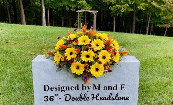 Bright Yellow Fall Cemetery Saddle, Flowers for the Cemetery, Memorial Day Saddle, Sympathy Flowers, Cemetery Flowers, Gravesite Flowers