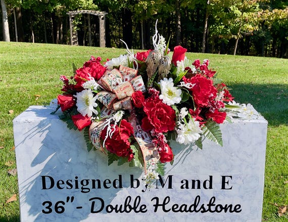 Angel Wing Christmas Cemetery Saddle, Holiday Headstone Flowers