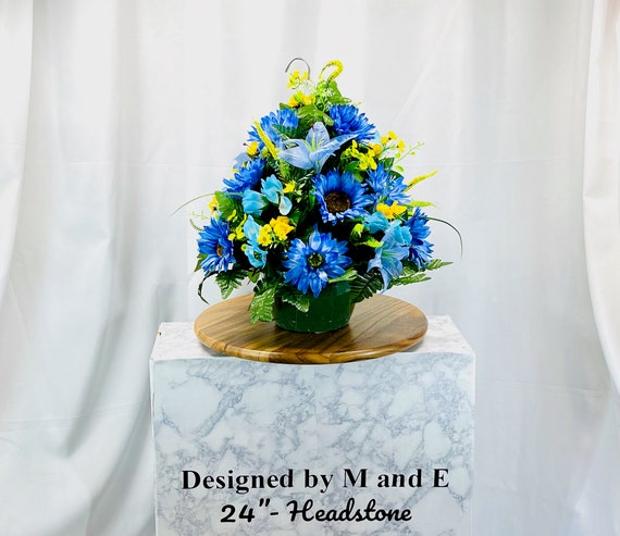 Blue X-tra Large Hanging Basket for Shepherds Hook, Cemetery Hanging Basket, Memorial Day Flowers, Grave Decoration, Hanging Arrangement
