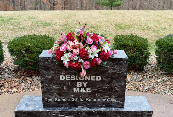 Valentine Hearts Cemetery Saddle with Bow, Grave Decoration, Memorial Flowers, Headstone Flowers