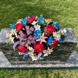 Patriotic Cemetery Saddle: Red, White and Blue Silk Memorial Flowers - Etsy