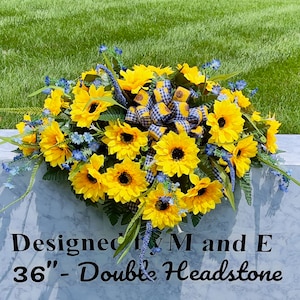 1 Sunflower Bow Yellow Quality Silk Flowers, Cemetery Saddle, Cemetery Flowers, Headstone Saddle, Cemetery Arrangement, Memorial Day Flowers