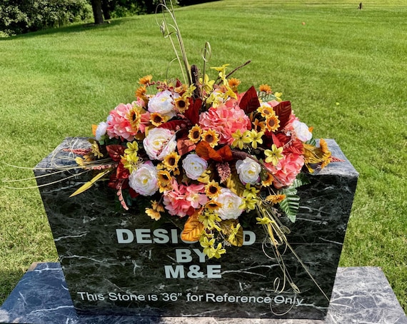 One-of-a-Kind cannot be duplicated Silk Flower Cemetery Arrangement - Memorial Headstone Arrangement - Grave Decoration
