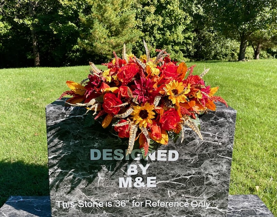 Fall Colors Silk Flower Cemetery Saddle: Headstone Arrangement