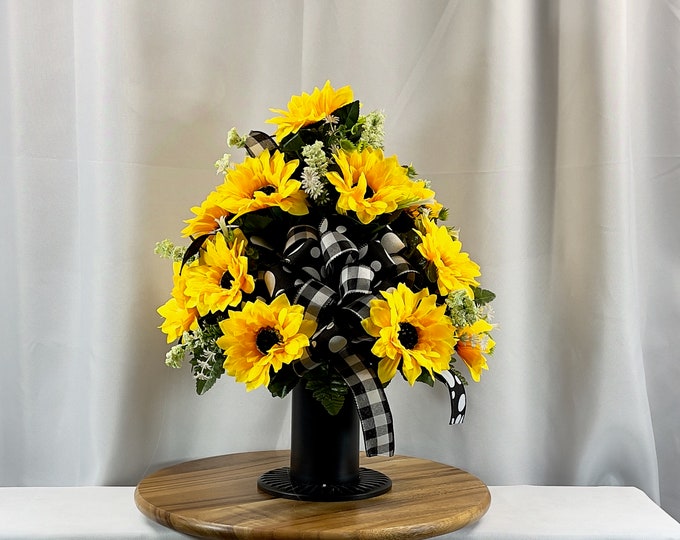 Sunflowers With Bow Cemetery Vase Vase Memorial Cemetery Etsy