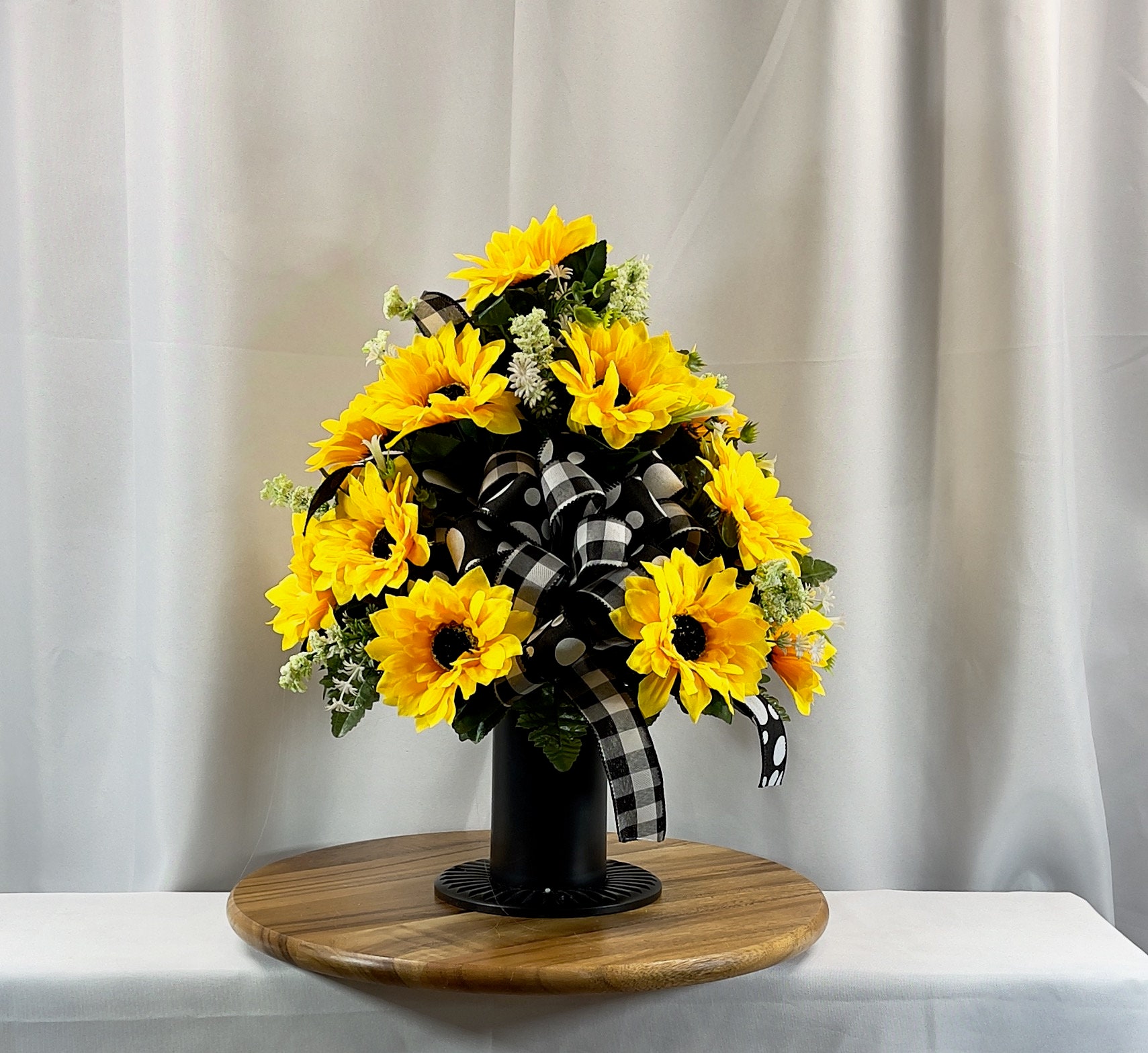 Sunflowers with Bow Cemetery Vase, Vase, Memorial Cemetery Vase