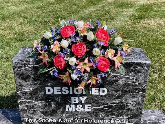 Pink-White-Blue Cemetery Saddle, Flowers for the Cemetery, Memorial Day Saddle, Sympathy Flowers, Cemetery Flowers, Gravesite Flowers