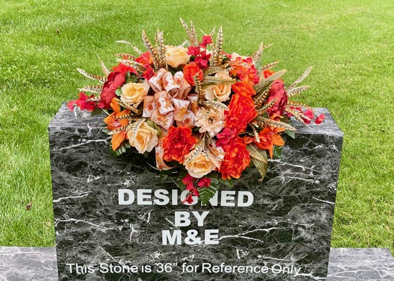 Fall Colors Silk Flower Cemetery Saddle: Headstone Memorial Arrangement