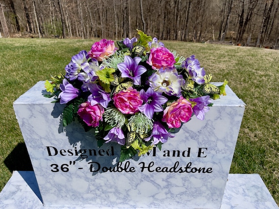 Pink-Purple Cemetery Saddle, Flowers for the Cemetery, Memorial Day Saddle, Sympathy Flowers, Cemetery Flowers, Gravesite Flowers