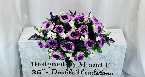 1 Purple Quality Silk Flowers, Cemetery Saddle, Cemetery Flowers, Headstone Saddle, Cemetery Arrangement, Memorial Day Flowers