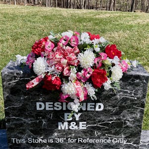 Red-White-Pink with Bow Cemetery Saddle, Flowers for Cemetery, Memorial Day Saddle, Sympathy Flowers, Cemetery Flowers, Gravesite Flowers