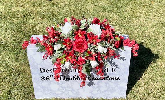 Christmas Cemetery Saddle, Winter Headstone Flowers, Berries Arrangement