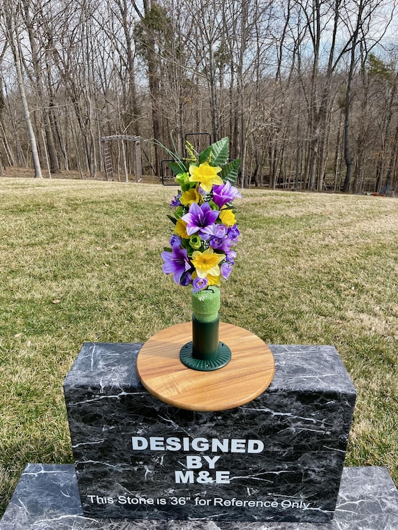 Purple Lilies Silk Flowers on Cross, Cemetery Cross with Heart, 22” Cross Flower Arrangement, Flowers for Cemetery, Memorial Flowers