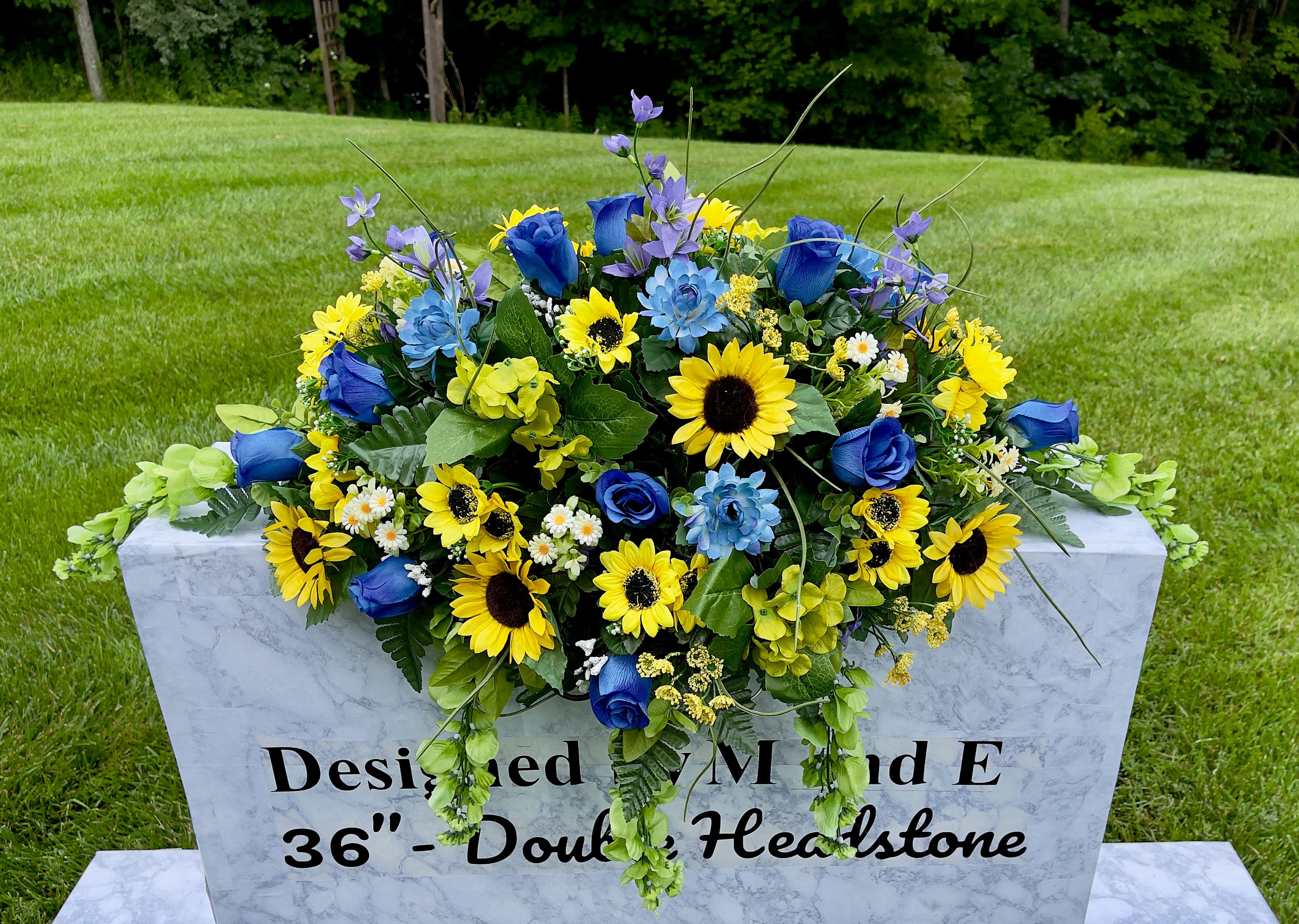 Blue-yellow-voilet Cemetery Saddle Flowers for the Cemetery