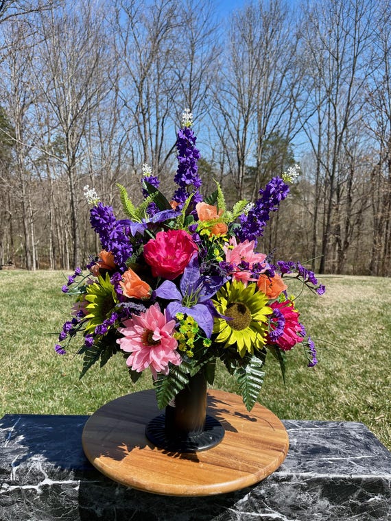 Multi-Color Cemetery Vase, Vase Arrangement, Memorial Cemetery Vase, Memorial Flowers, Spring Cemetery Vase, Sympathy Flowers