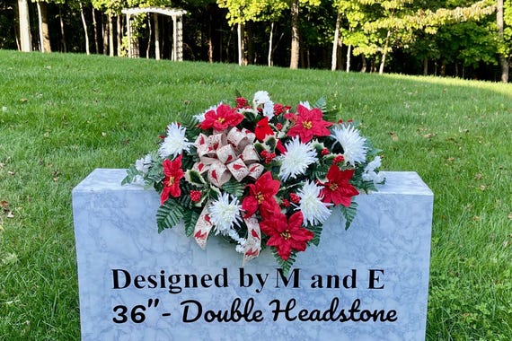 Redbird with Cardinal Bow Christmas Cemetery Saddle Christmas, Christmas Cemetery Flowers, Christmas Headstone Saddle Arrangement, Memorial