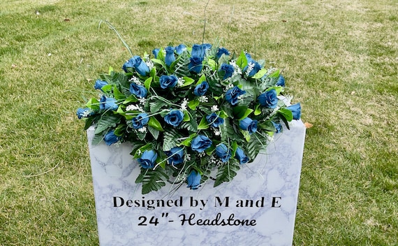 Roses Single Headstone Cemetery Saddle, 22-24” Cemetery Flower Arrangement, Flowers for Cemetery, Memorial Saddle, Sympathy Flowers