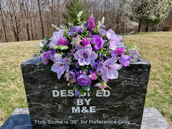 Violet and Greens Cemetery Saddle, Grave Decorations, Memorial Gravesite Flowers