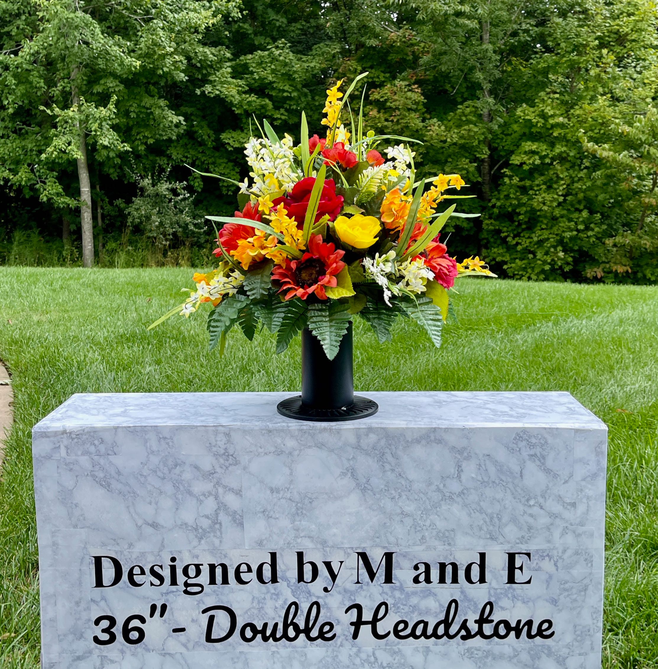 Red, Yellow and White Cemetery Vase, Vase Arrangement, Memorial