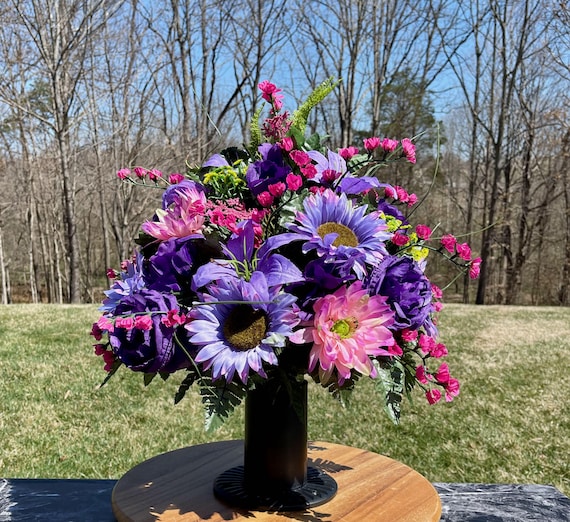 Pinks and Purples Cemetery Vase, Vase Arrangement, Memorial Cemetery Vase, Memorial Flowers, Spring Cemetery Vase, Sympathy Flowers