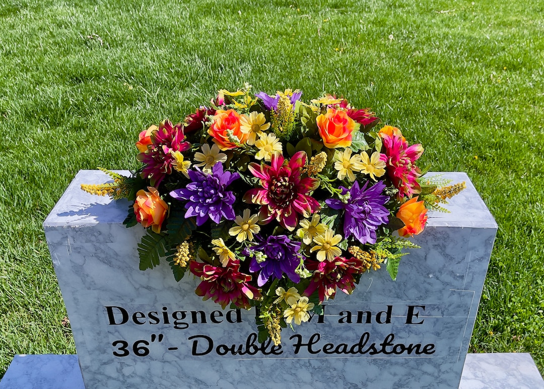 Colorful Silk Flower Cemetery Saddle: Memorial Headstone Arrangement - Etsy