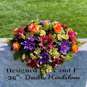 Purple-Red-Yellow-Orange Cemetery Saddle, Flowers for the Cemetery, Memorial Saddle, Sympathy Flowers, Cemetery Flowers, Gravesite Flowers