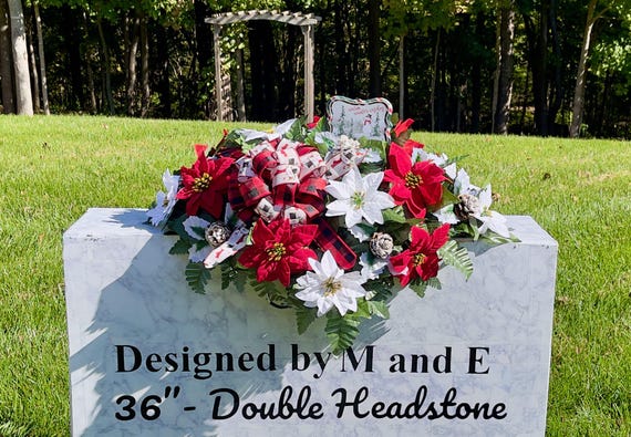 Warm Winter Wishes Christmas Cemetery Saddle, Christmas Cemetery Flowers, Headstone Saddle Arrangement, Christmas Headstone Saddle
