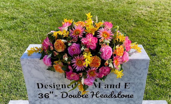 Pink-Orange-Yellow Cemetery Saddle, Flowers for the Cemetery, Memorial Day Saddle, Sympathy Flowers, Cemetery Flowers, Gravesite Flowers