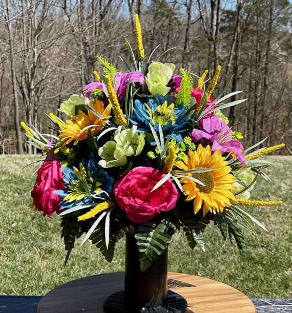 Bright Multi-Color Cemetery Vase, Vase Arrangement, Memorial Cemetery Vase, Memorial Flowers, Spring Cemetery Vase, Sympathy Flowers
