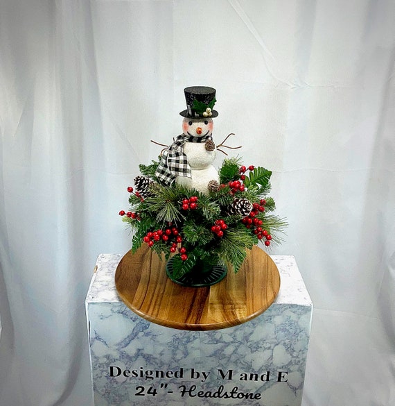 Snowman Christmas Cemetery Vase, Headstone Saddle Arrangement