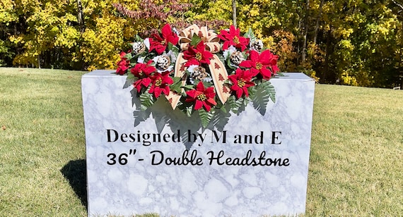 Christmas Cemetery Saddle, Poinsettia & Pinecone Headstone Flowers
