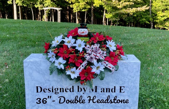 Christmas Cemetery Saddle, Snowman Floral Headstone Arrangement
