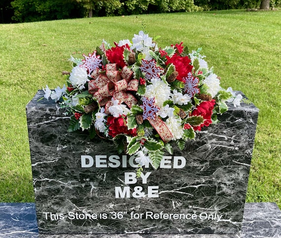 Christmas Cemetery Saddle: Snowflake Bow Headstone Arrangement