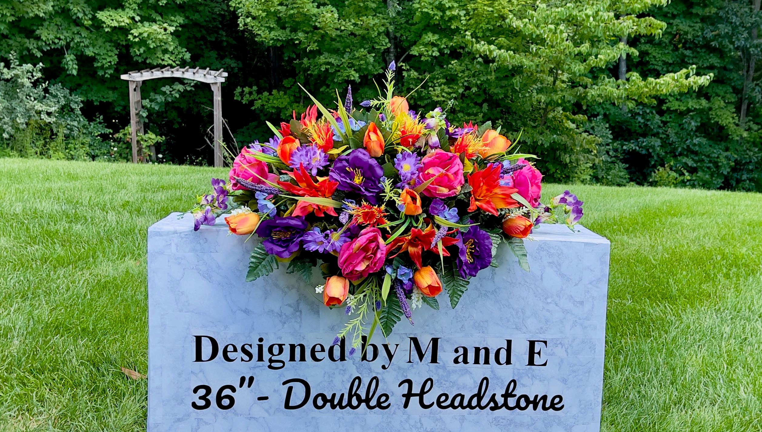 PinkPurpleOrange Quality Silk Flowers, Cemetery Saddle, Cemetery