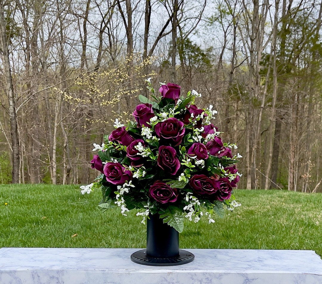1 Plum Cemetery Vase, Vase Arrangement, Memorial Cemetery Vase