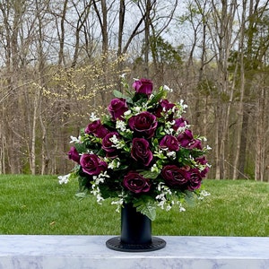 1 Plum Cemetery Vase, Vase Arrangement, Memorial Cemetery Vase, Memorial Flowers, Spring Cemetery Vase, Sympathy Flowers