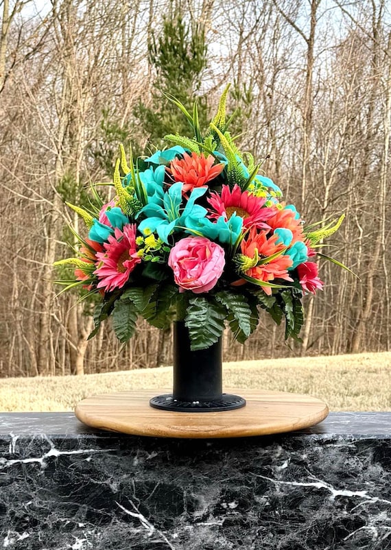 Pastel Cemetery Vase Arrangement, Headstone Memorial Flowers
